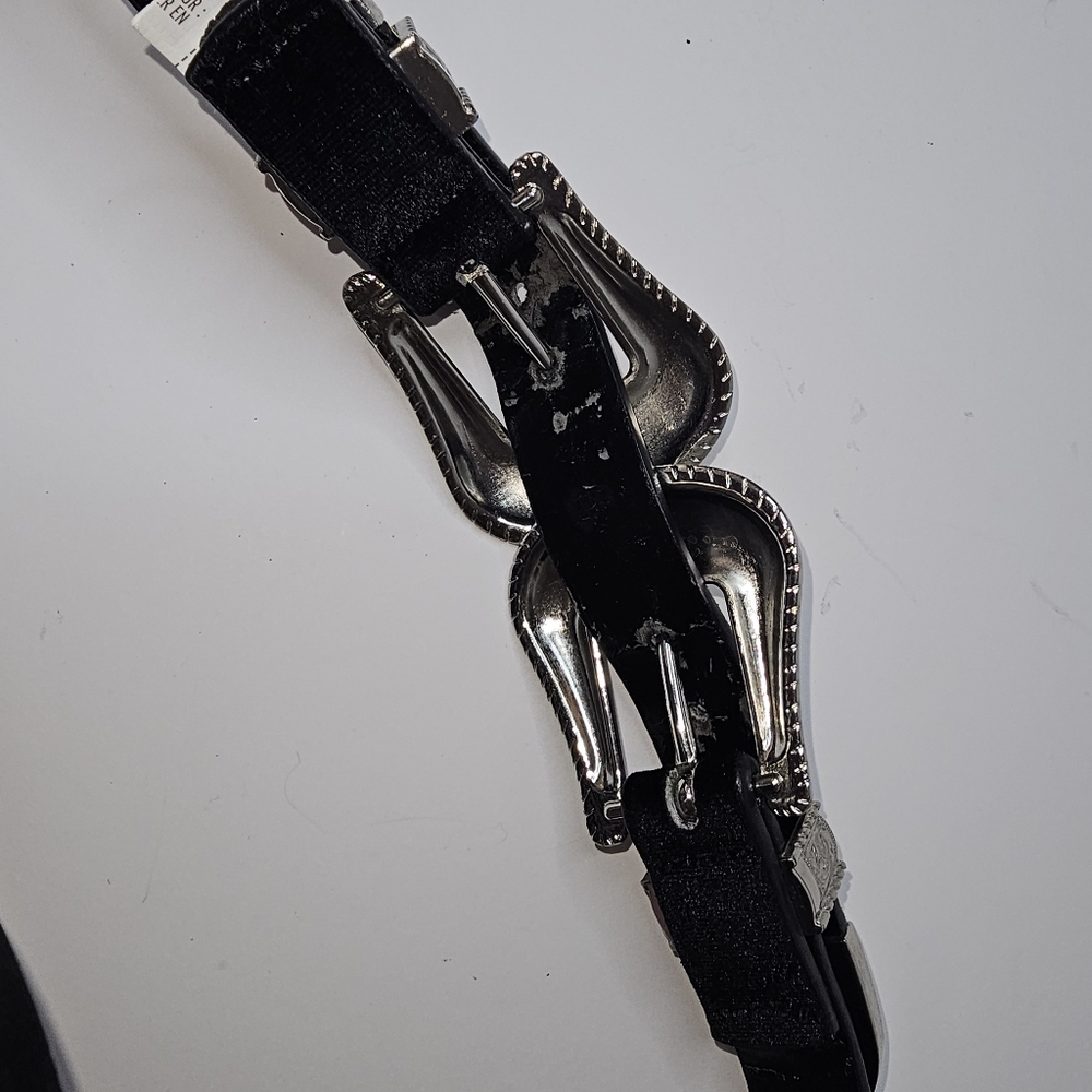 Zara Western Style Black Belt with Silver Double Buckles - Picture 3 of 16